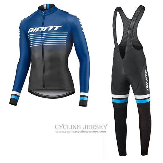 2019 Cycling Jersey Giant Race Day Blue Black Long Sleeve And Bib Tight